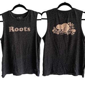 ROOTS CANADA Cotton Sleeveless Tank Top Charcoal Grey S